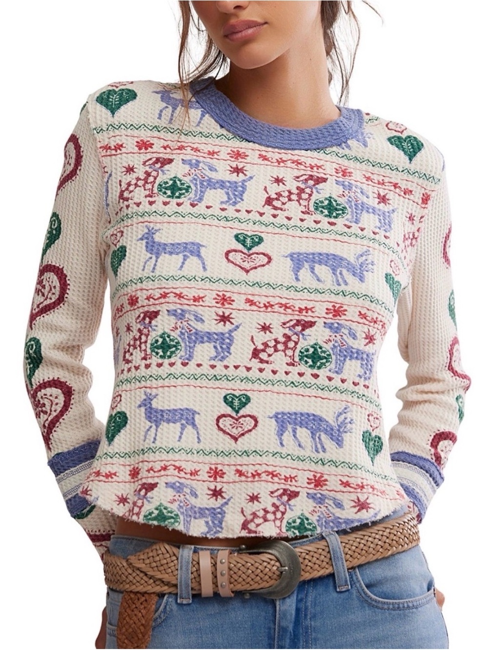 Free People Blissful Layering Long Sleeve Winter Fall Thermal Christmas Henley